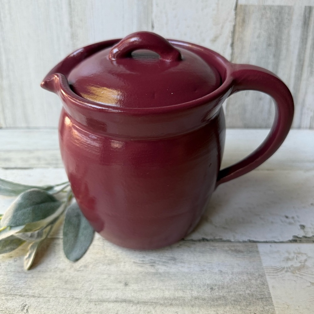 Vintage Burgundy Red East Texas Pottery Stoneware Covered Milk Pitcher